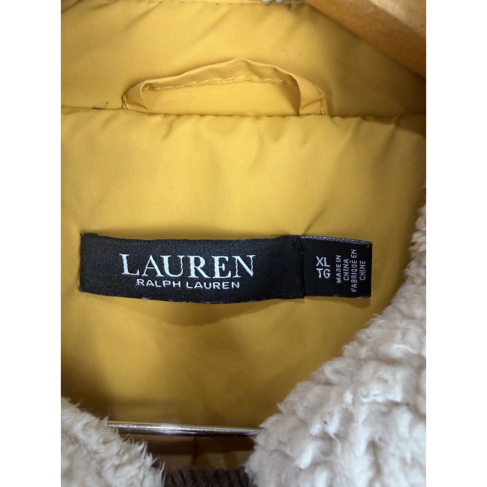 Lauren Ralph Lauren Jacket Womens XL Mustard Yellow Quilted Faux Fur Collar - Picture 3 of 8
